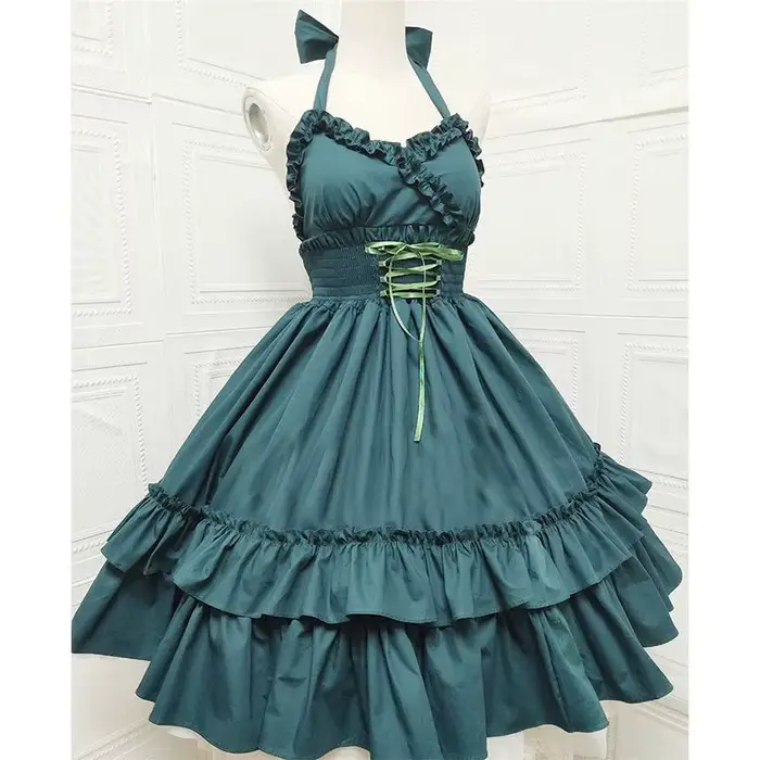 Robe Lolita Kawaii pour femme et fille, tenue de soirée, couleur unie, à volants, cosplay, printemps été, JSK, fibre synthétique, décontracté, silhouette une ligne, sans manches, pull, coupe régulière