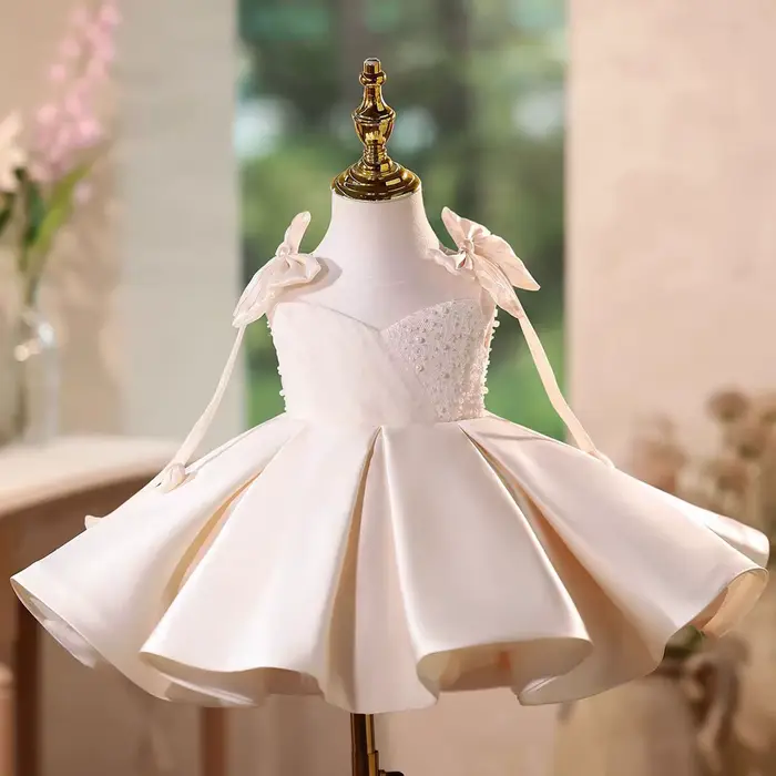Robe de fille de fleur Jill Wish J582 élégante avec perles et nœud pour occasions spéciales princesses enfants mariages anniversaires concours de beauté