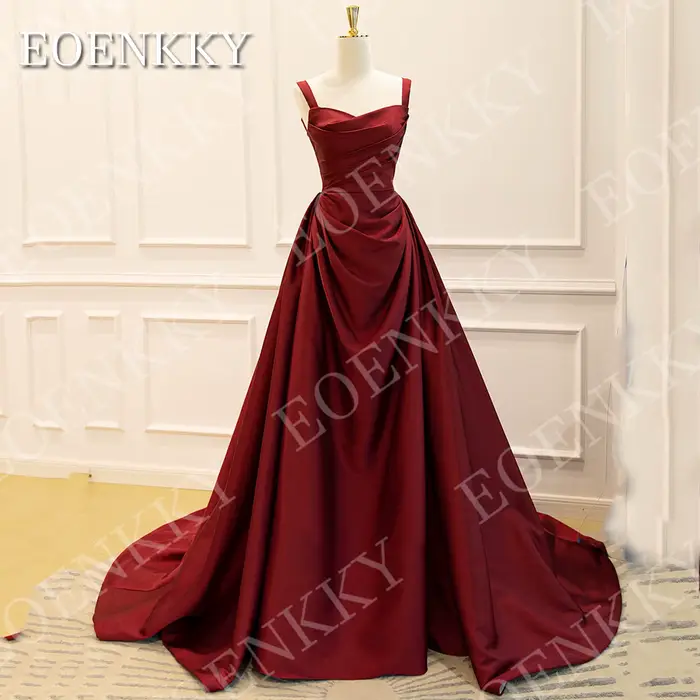 EOENKKY robes de soirée en Satin élégantes pour femme longue bordeaux col en V une ligne robe de soi