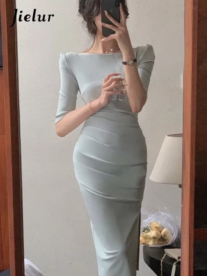 Jielur robe Simple pour femmes élégant Midi