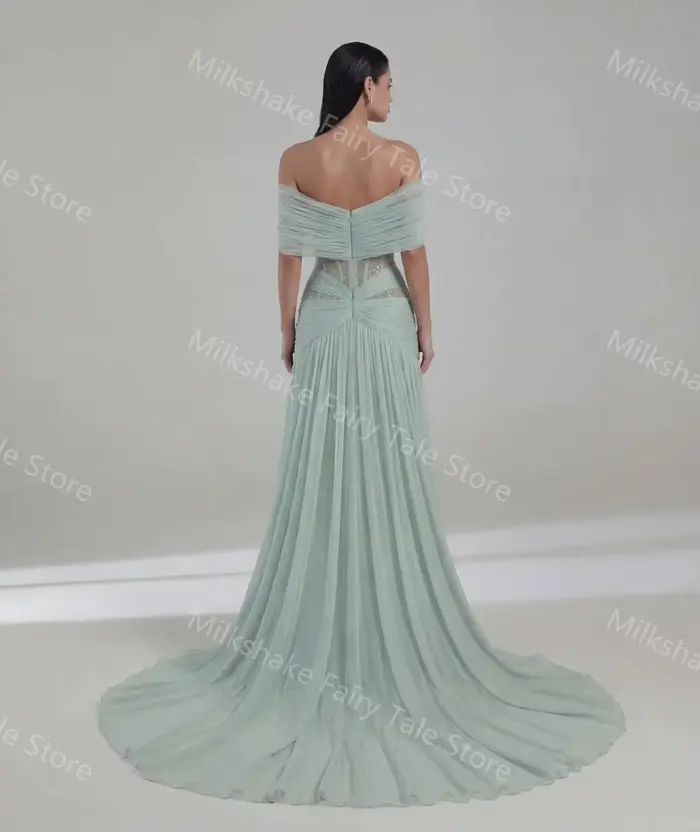 Robes de soirée vert sauge coupe trapèze