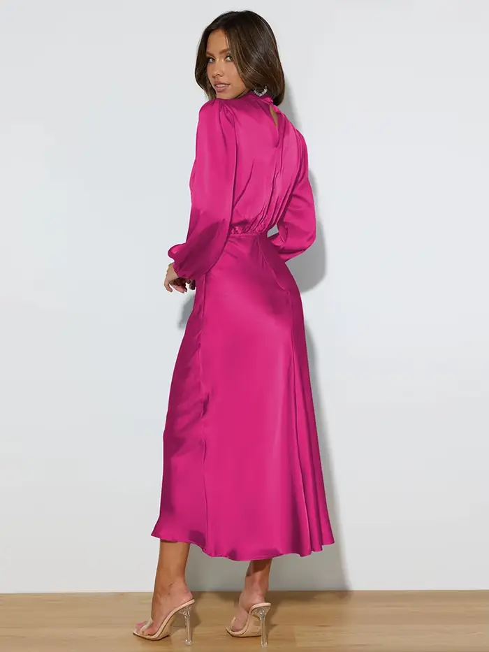 Robe de soirée en satin polyester pour femmes, taille S/M/L/XL, élégante, asymétrique, collier écharpe, longue, pour soirées et événements formels