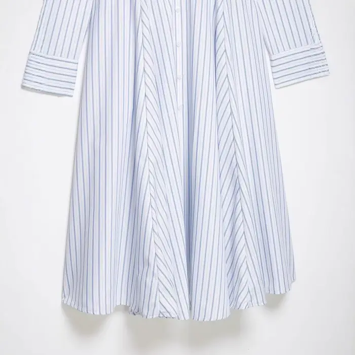 Robe chemise polyvalente en polyester style streetwear avec motif rayé et patchs travaillés à la main pour femmes, adapté à toutes les occasions et saisons printemps/été