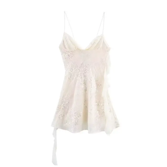 Mini Robe à Paillettes Mujer Camisole Élégante pour Femmes Luxe Dos Nu Été Soirées Plage Robe Courte