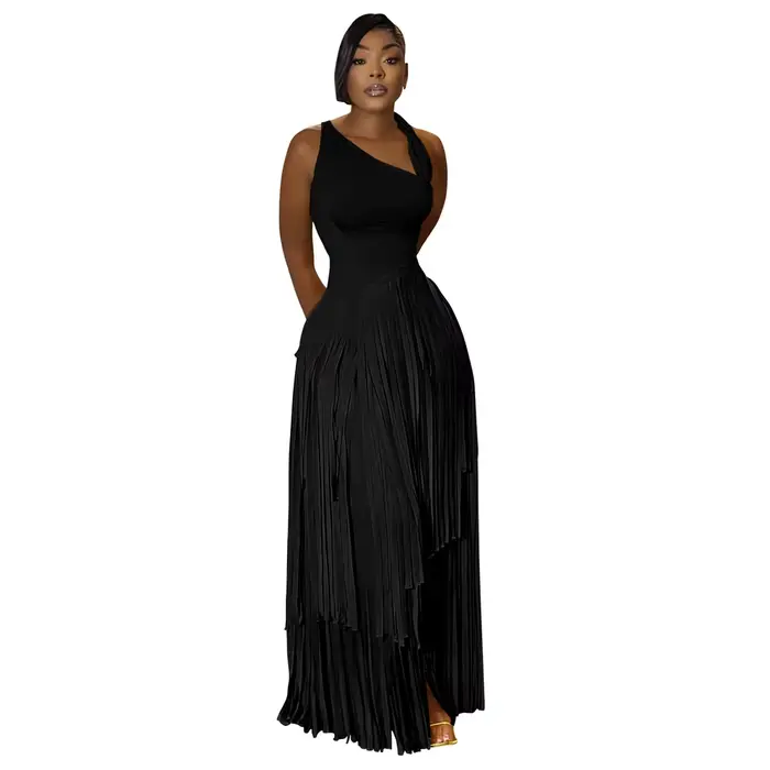 Nouvelle Robe Africaine Sexy à Franges pour Femme, Col Asymétrique, Sans Manches, Taille Haute, pour