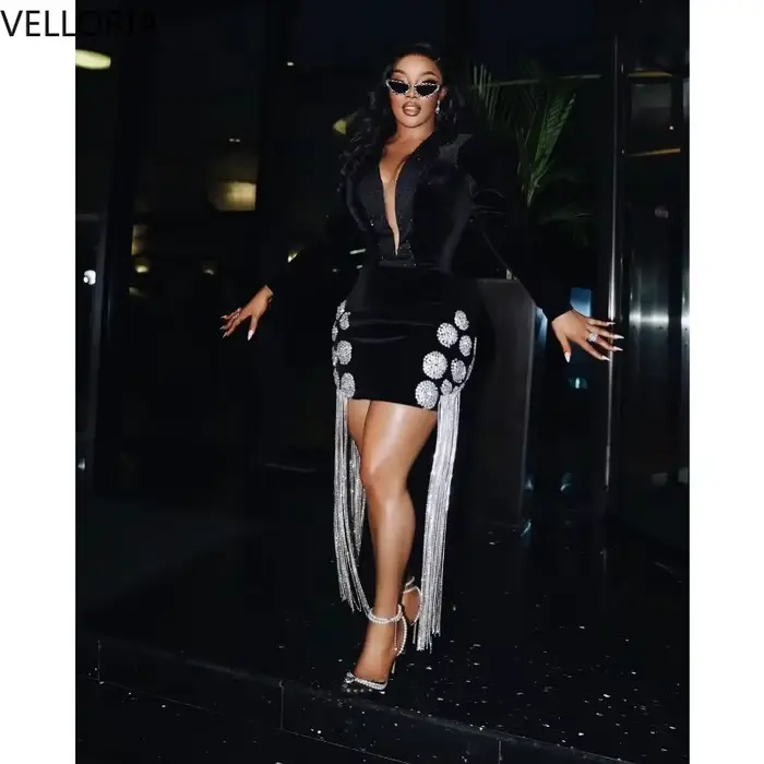 Robe Blazer en velours noir pour femmes noires
