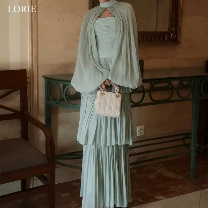 LORIE Robes de soirée élégantes unies, plissées, sans bretelles, avec châle détachable, robes de bal