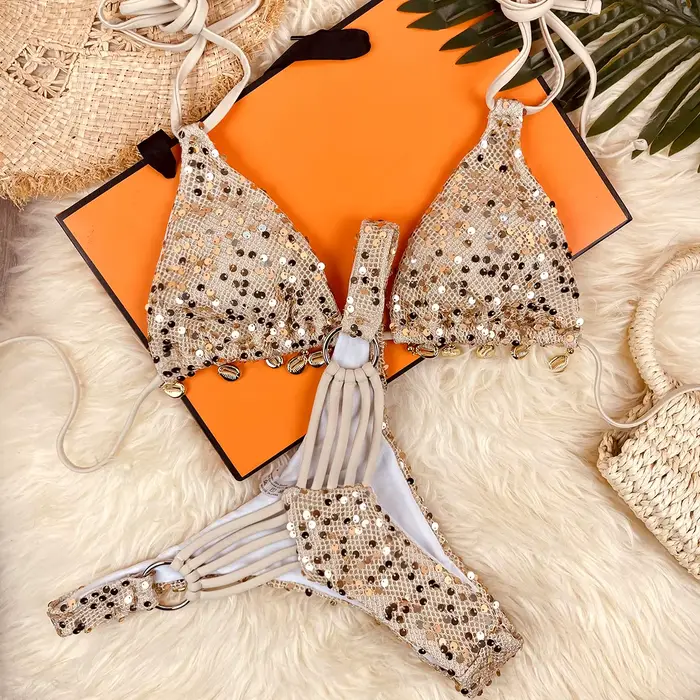 Melphieer 2026 Ensemble bikini 2 pièces pour femme, collection été, style vacances plage, avec motif