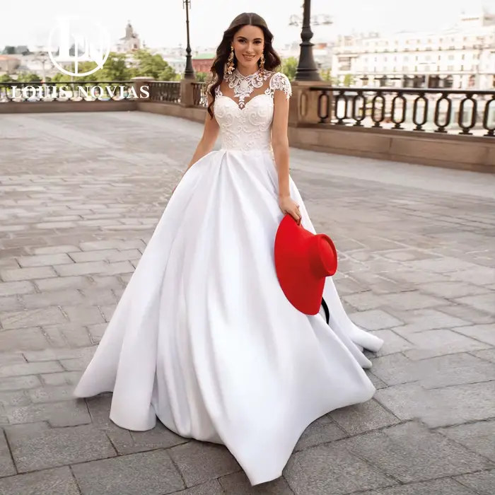 Modiis-Robe de mariée Sarin en dentelle perlée détaillée, robe de patients à col haut, robe de princ