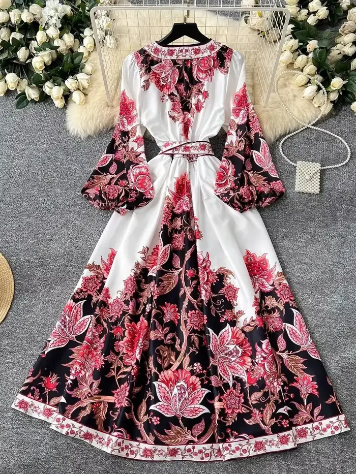 Robe longue à imprimé fleuri pour femmes musulmanes