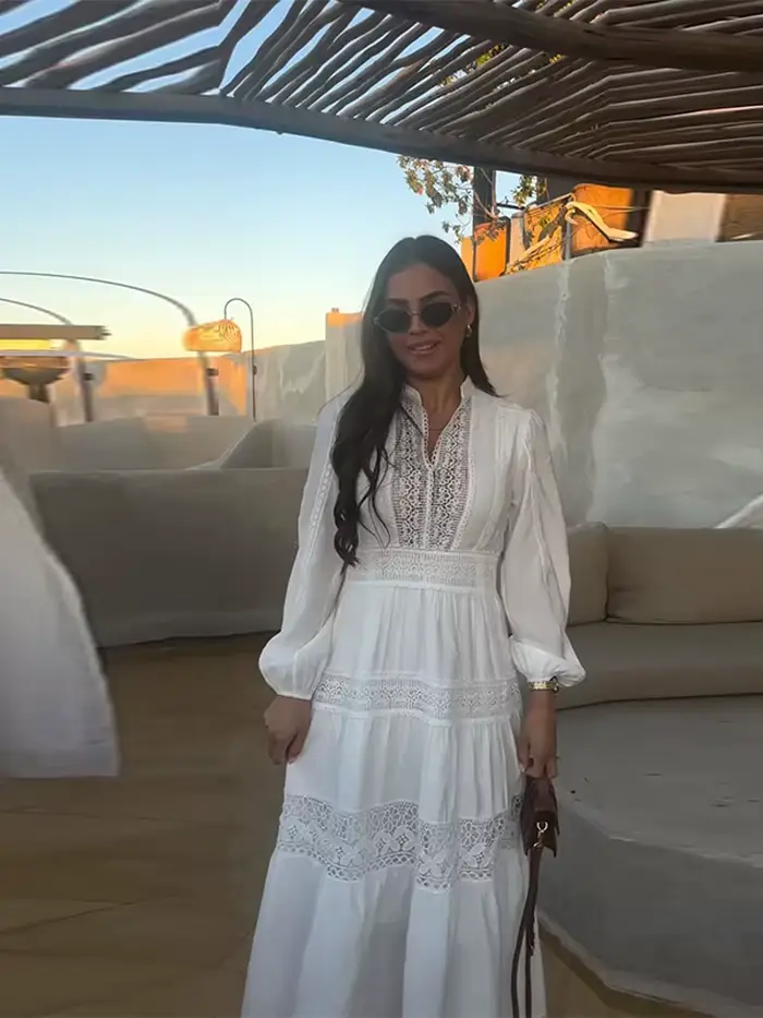Robe longue ajourée en dentelle pour femmes