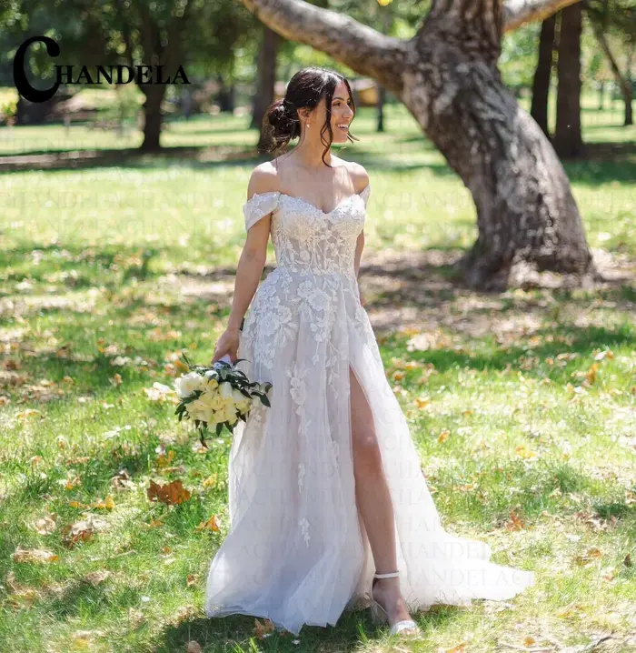 CHANDELA Robe de mariée élégante coupe trapèze pour femme
