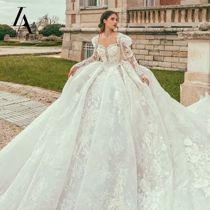 Robes de mariée LelaAcra Sweetheart pour femmes 2026 à manches longues avec appliques
