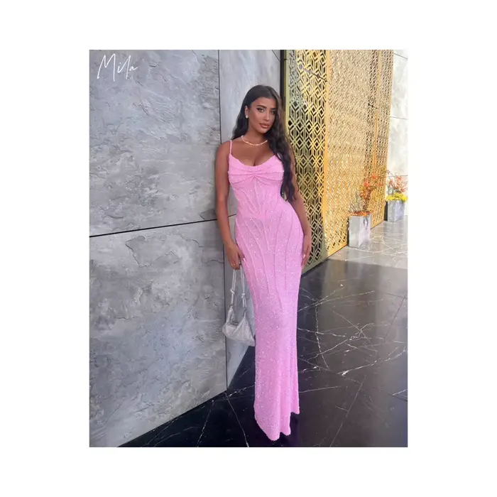 Mila – robe de mariée rose à paillettes, coupe basse, personnalisée, sans manches, gaine, robes de s