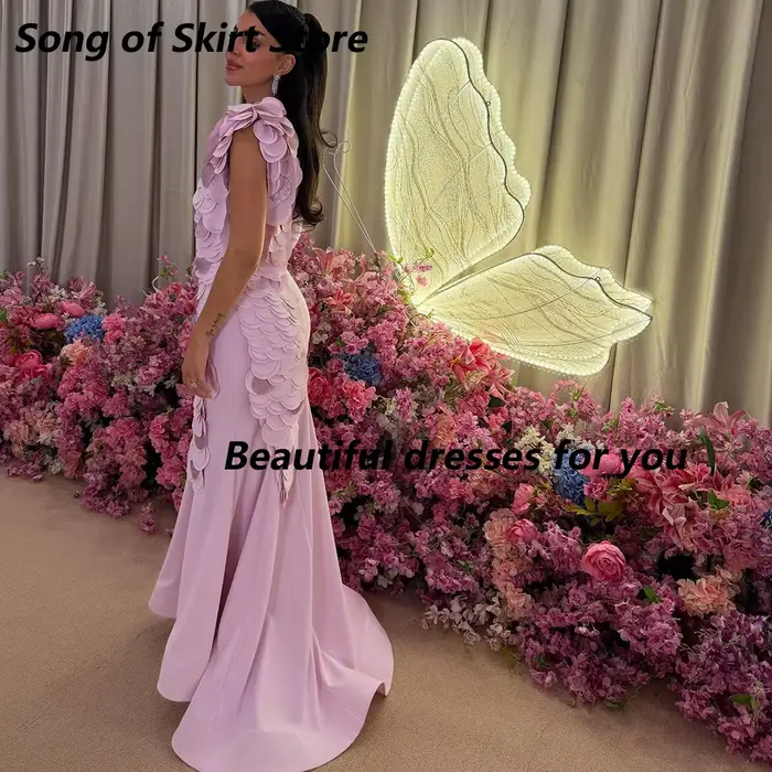 Robe de soirée rose élégante avec décolleté en col bateau et soutien-gorge intégré pour femmes, soirée officielle, silhouette sirène, polyester, décoration appliquée, longueur au sol, toutes occasions spéciales