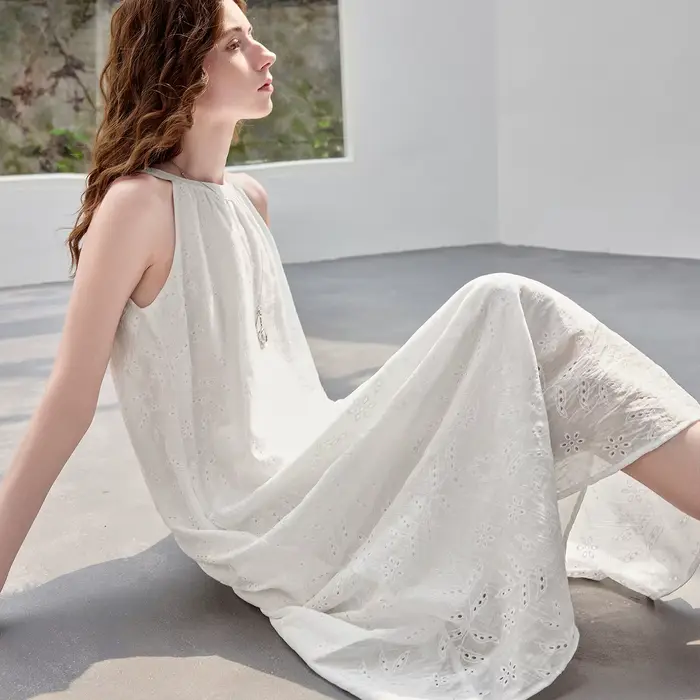 Robe décontractée Toyouth 2026 en Lyocell brodée floral pour femmes style féerique ample sans manches col rond été occasions spéciales
