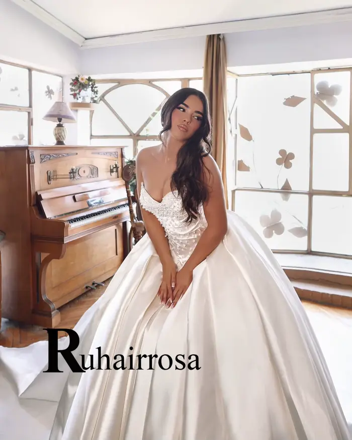 Robe de mariée Ruhair Rosa moderne a-ligne perles strass dos à lacets pour femmes blanche ivoire champagne occasions spéciales mariage