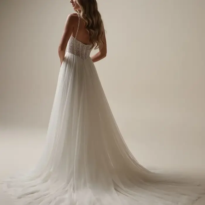 Robe de mariée classique en polyester serti de perles pour femmes occasions spéciales sans manches silhouette une ligne décolleté mon amour