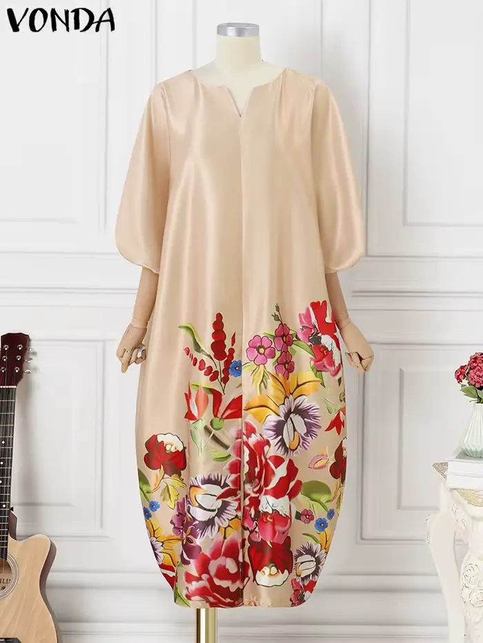 Robe Longue en Satin de Style Bohème pour Femme