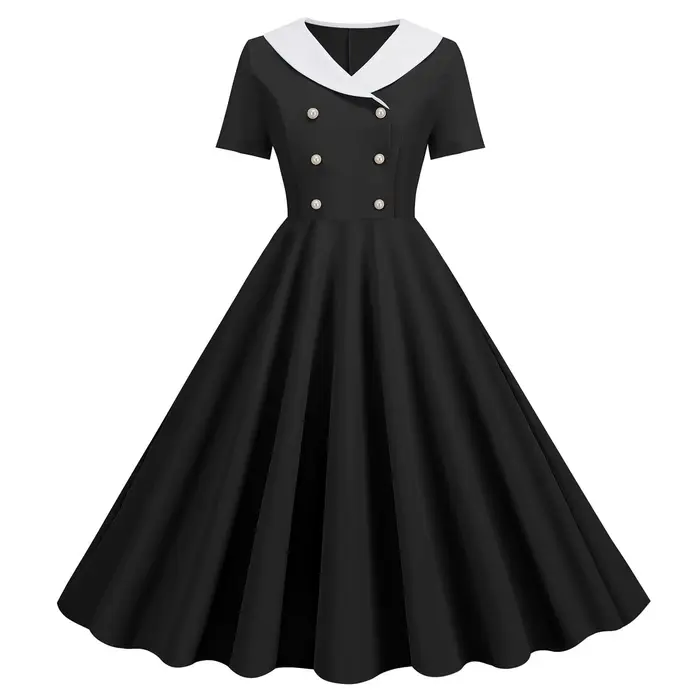 Robe de soirée vintage des années 1950 en polyester avec col en V et simple boutonnage pour femmes occasions spéciales et bal