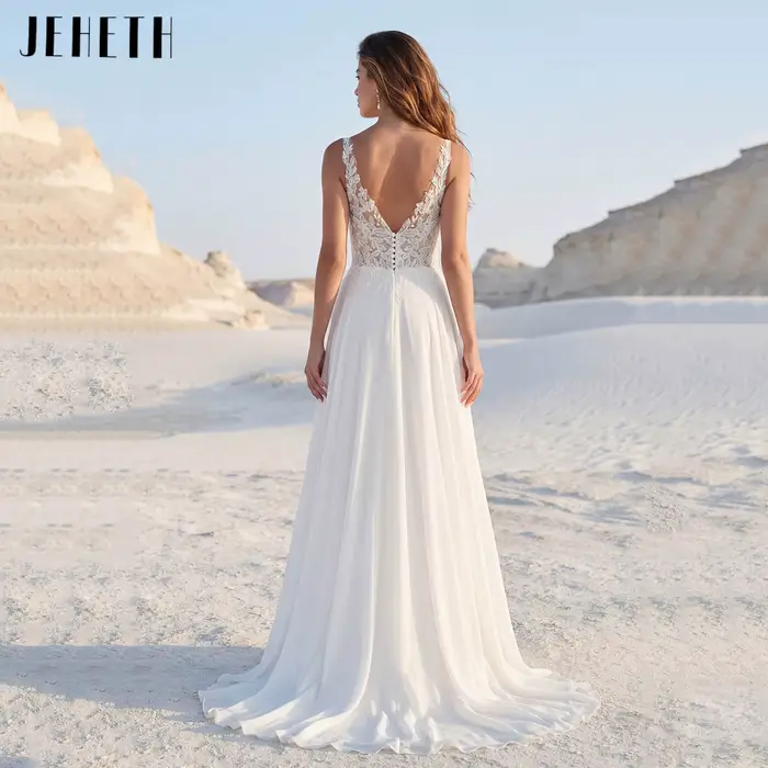 Robe de mariée bohème personnalisée en polyester mousseline avec train de balayage pour femmes enceintes occasions spéciales mariage destination