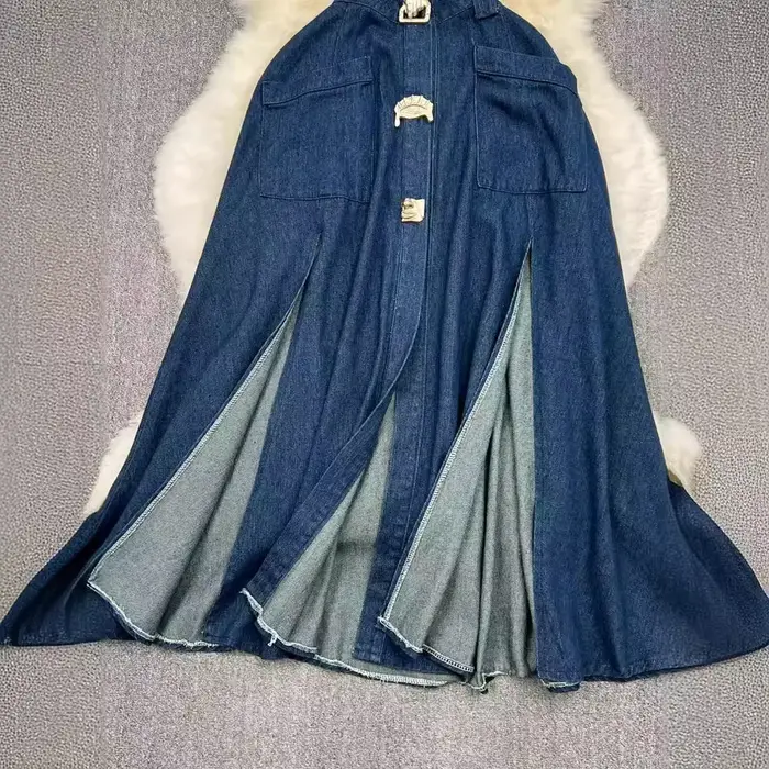 Robe en jean évidée à col rabattu pour femmes