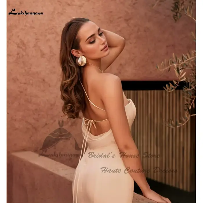 Yanshmigown-Robe de Mariée Fourreau Sexy en Satin Doux