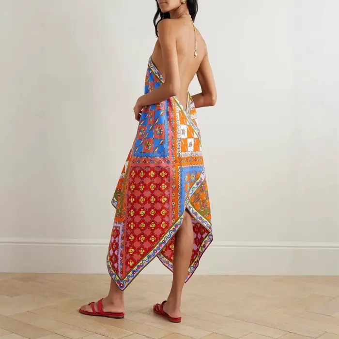 Robe longue en Satin imprimé bohème pour femmes