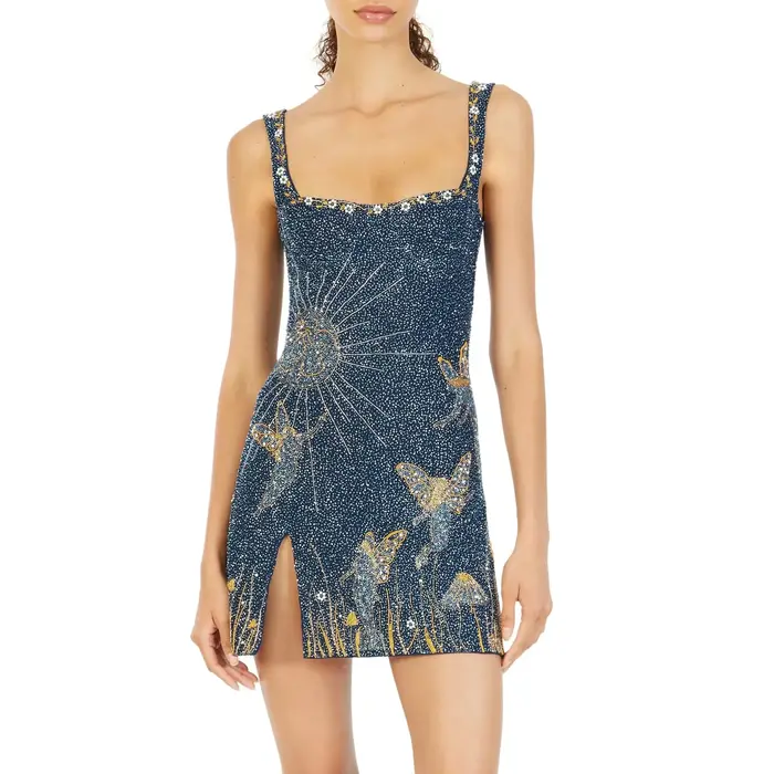 Sexy robe de soirée à paillettes femmes licou côté fendu mince hanche paquet a-ligne Robes courtes femme 2025 été