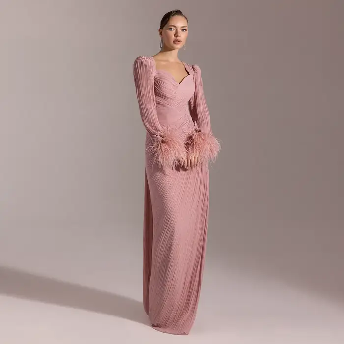 Sharon Said élégant plissé blanc rose chérie robes de soirée avec plumes pour les femmes robe de mariée formelle SF411 personnalisé