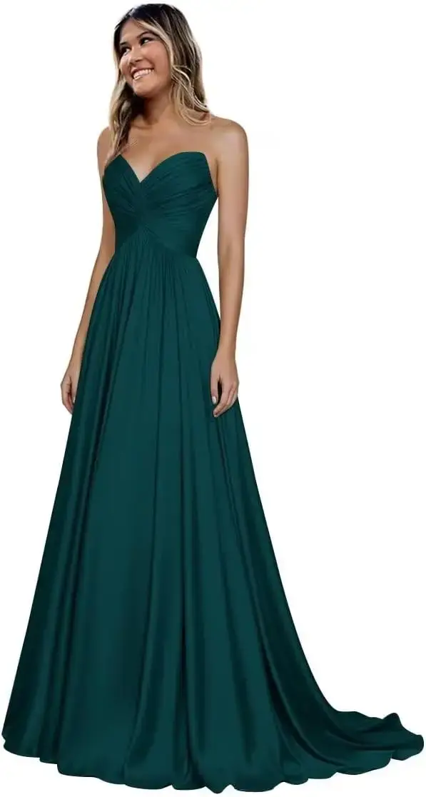 Robe de bal plissée sans bretelles pour adolescentes en polyester, coupe trapèze, robes de soirée formelles longues jusqu'au sol, occassions spéciales