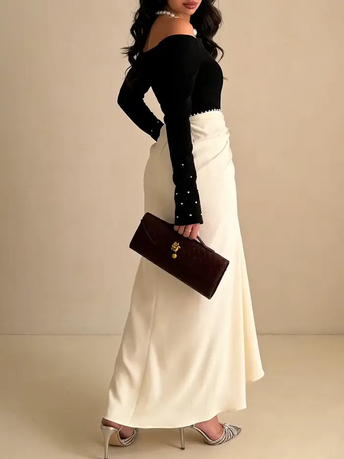 Robes longues de soirée luxueuses VGH couleur noire pour femmes