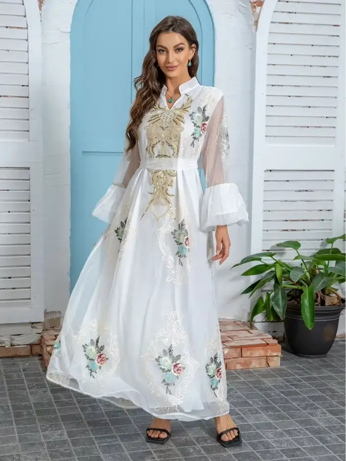 Robes de soirée élégantes pour femmes 2026, robe maxi musulmane, abaya blanche, design luxueux brodé