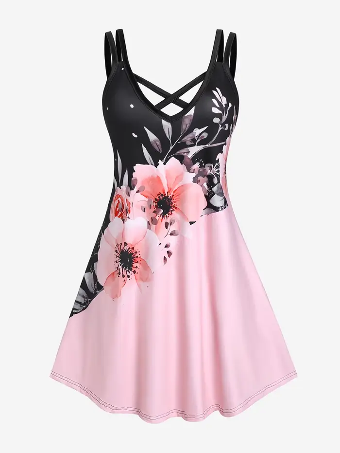 ROSEGAL Robe décontractée rose pour femme, col en V croisé, nouvelle collection été 2026, imprimé fl