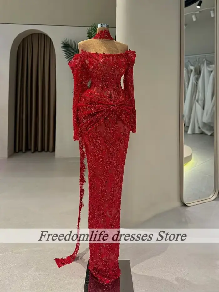 Robe De soirée rouge en dentelle