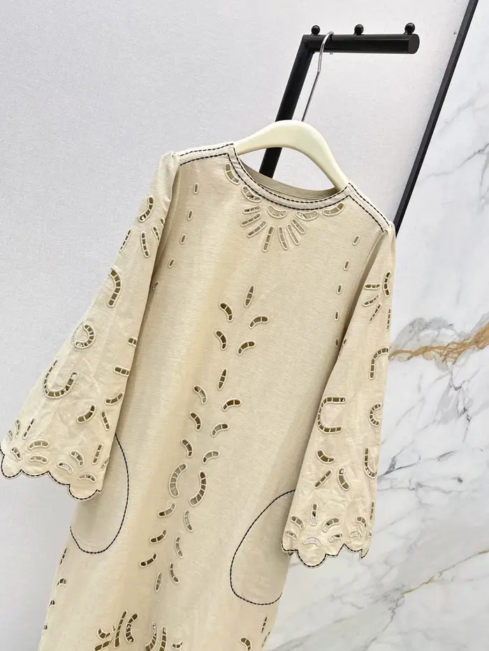 Robe midi brodée à découpes à la française en coton et lin pour femmes junior, tenue de bureau élégante, occasions spéciales