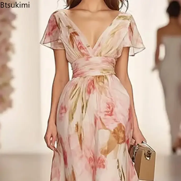 Robes maxi élégantes à imprimé floral de style bohème pour femmes