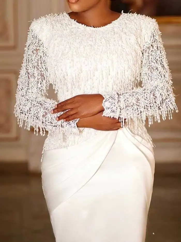 Robe Chic femme élégante manches longues en dentelle Sexy
