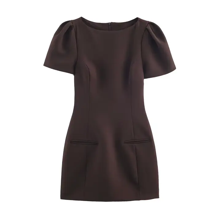 Robe plissée BSAY en polyester pour femmes, courte, col rond, manches courtes, style bureau-dame, automne, occasion spéciale, soirée, cocktail