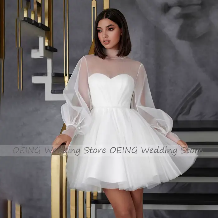 Robe de mariée A-ligne à manches bouffantes pour femmes, courte, haute couture, polyester, tulle, occassions spéciales, personnalisable en couleur et taille