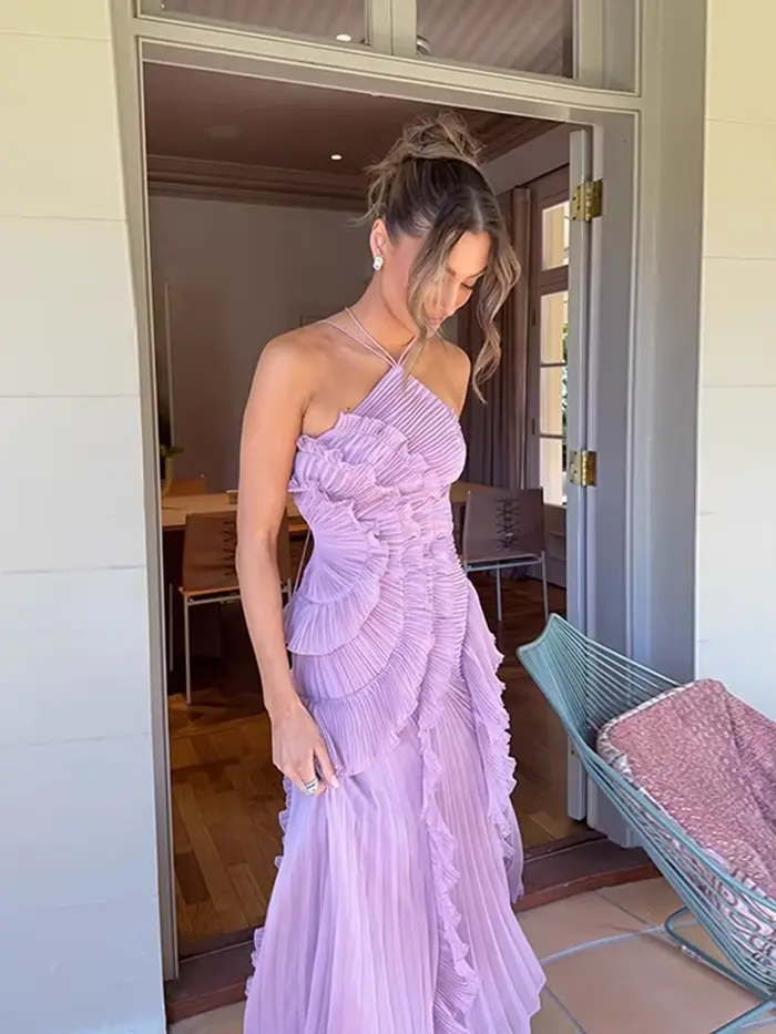 Robe de soirée Style plage avec volants sexy col licou maxi date de nuit chic et élégante dos nu pour femmes occasions spéciales