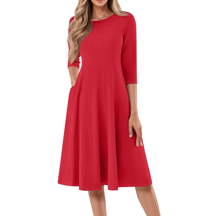 Manches longues t-shirt robes pour femmes poches décontracté ample balançoire Robe femme