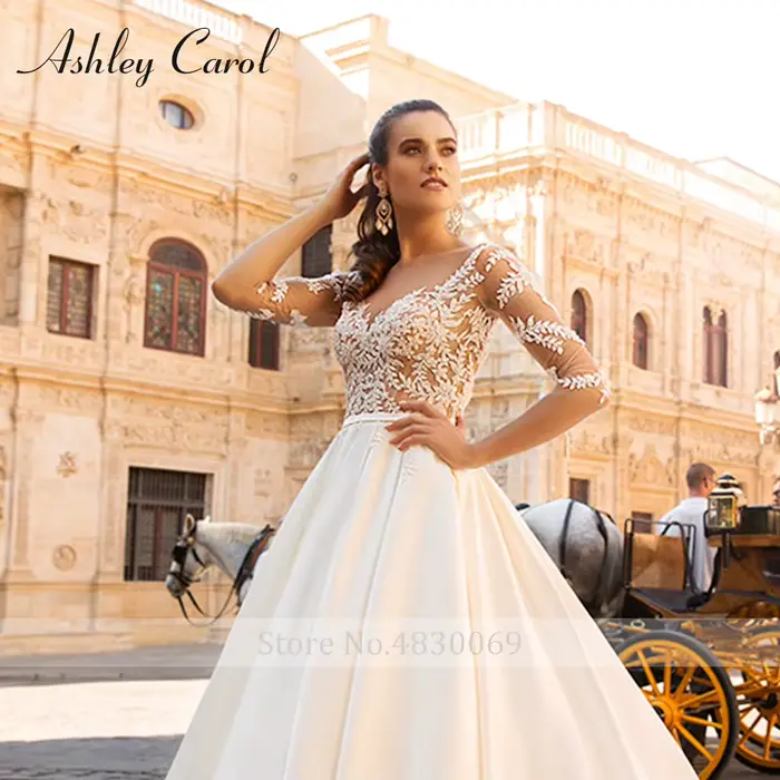 Ashley Carol nouveauté robe De mariée chérie à manches longues mariée Satin robe De mariée robes De Novia