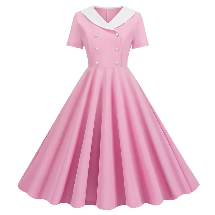 Robe de soirée vintage des années 1950 en polyester avec col en V et simple boutonnage pour femmes occasions spéciales et bal