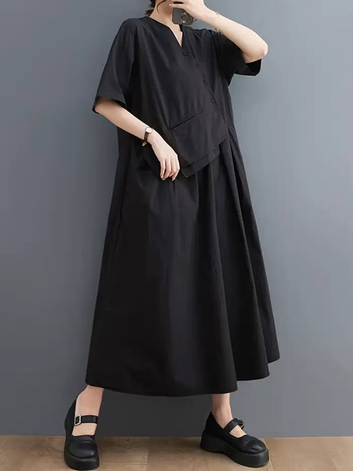 Robe kaki vintage patchwork décontractée à manches courtes pour femmes occasions estivales style coréen