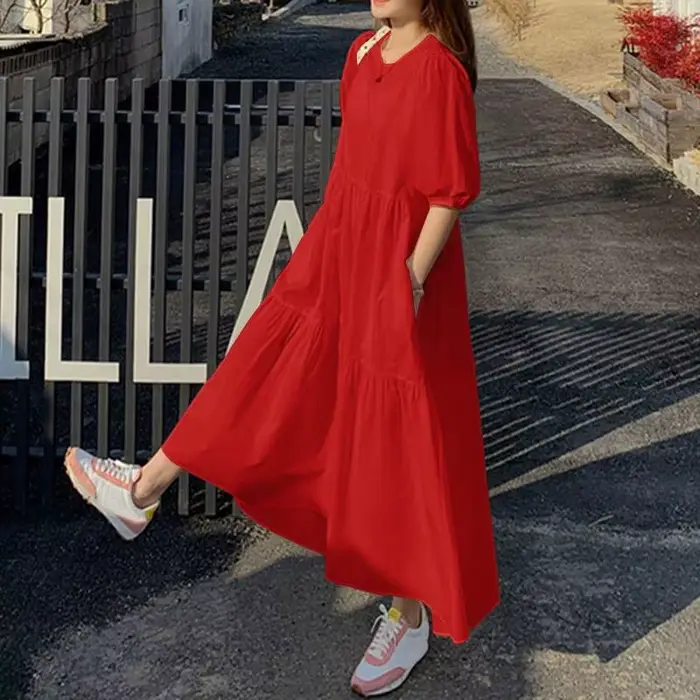Robe d'été élégante rouge et blanche pour femmes