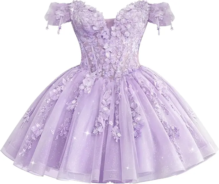 Robes de soirée courtes à fleurs 3D pour adolescentes