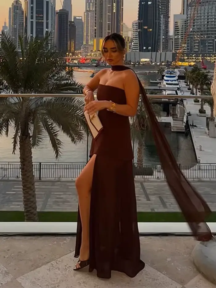 Élégant robe longue sans bretelles femmes Sexy Patchwork maille sans manches Sacrf robes femme 2025 printemps