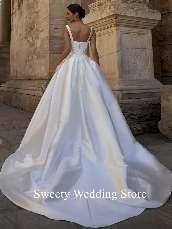 Robe de mariée arabe col en V personnalisée moderne pour femmes avec perles en fibre train de balayage occassions spéciales