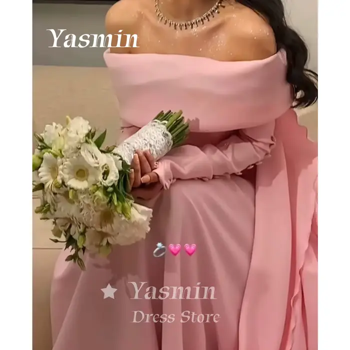 Robe de soirée rose modeste pour femmes saoudiennes
